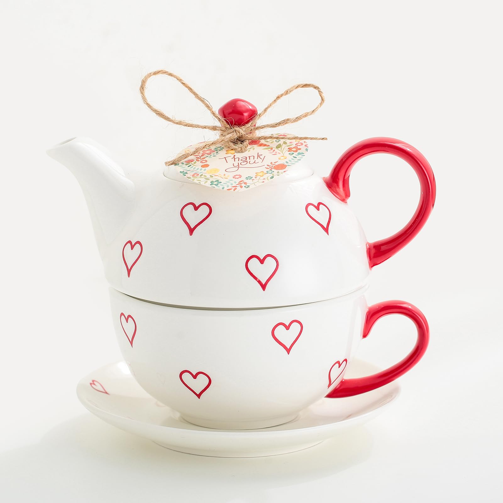 Domini Teapot cup combo,Teapot and Teacup for One,Tea Cup and Saucer Set-Tea Pot Set Gift for Girl Women,Bright white