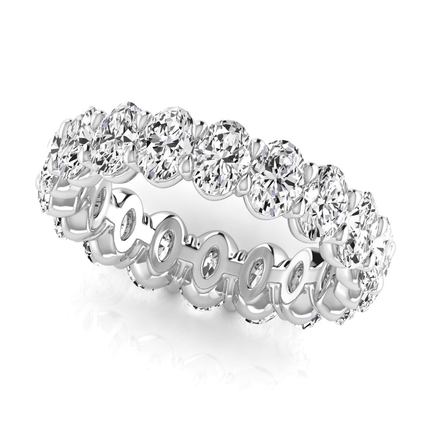 JewelMore Oval Cut Lab Grown Diamond Eternity Band – Elegant & Timeless Design | 14K White Gold| E-F Color, VS-SI Clarity | 30 Day Free Return