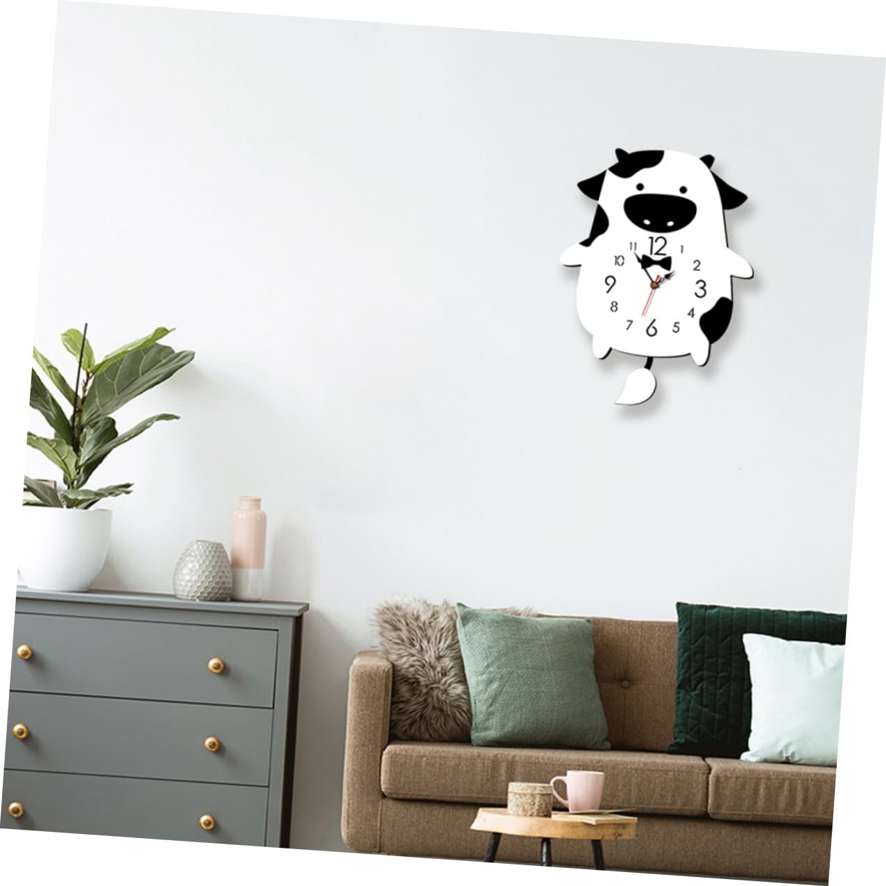 DOITOOL Orologio da Parete a Forma di Mucca Cartone in Acrilico Silenzioso | Campanaccio Mucca per Decorazioni da Parete, senza Pile, Display Tridimensionale Singolo Lato