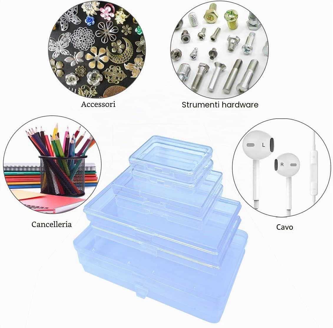 Gebildet 8pezzi Contenitori Portaoggetti per Organizer in Plastica Trasparente Rettangolare di Dimensioni Miste per Piccoli Oggetti e altri Progetti Artigianali