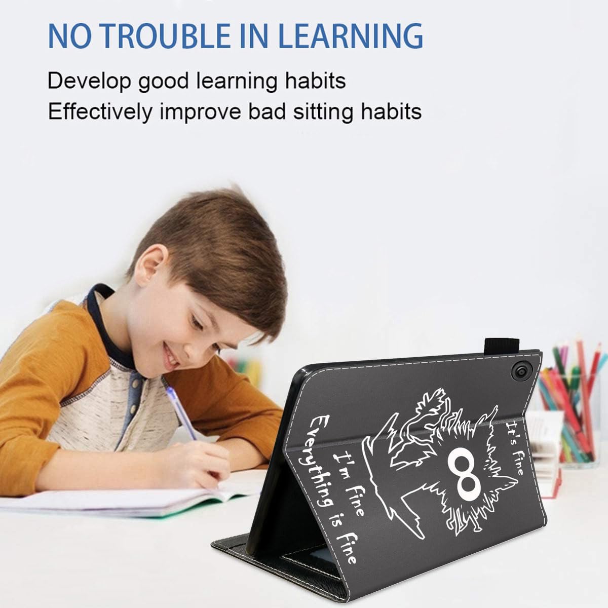 Case for Amazon Kindle Fire HD 10 Tablet (9th/7th Generation, 2019/2017 Release) - Funny Cat - It's Fine I'm Fine Everything is Fine Premium PU Leather Cover with Auto Sleep Wake for Fire 10.1" Tablet