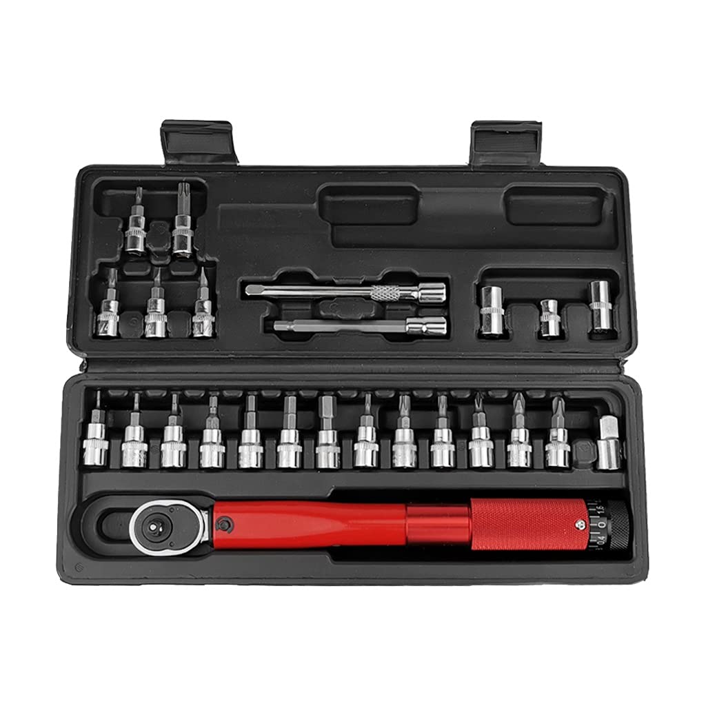 UYSELA Juego de 25 herramientas de reparación de bicicletas de 2-24 NM, llave dinamométrica ajustable, juego de herramientas manuales