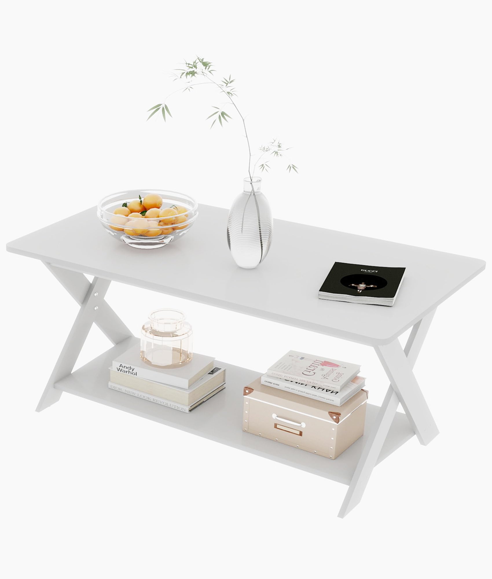 Modern Coffee Table with Storage Shelf Simple Rectangular Tea Tables for Living Room Bedroom Home Office White