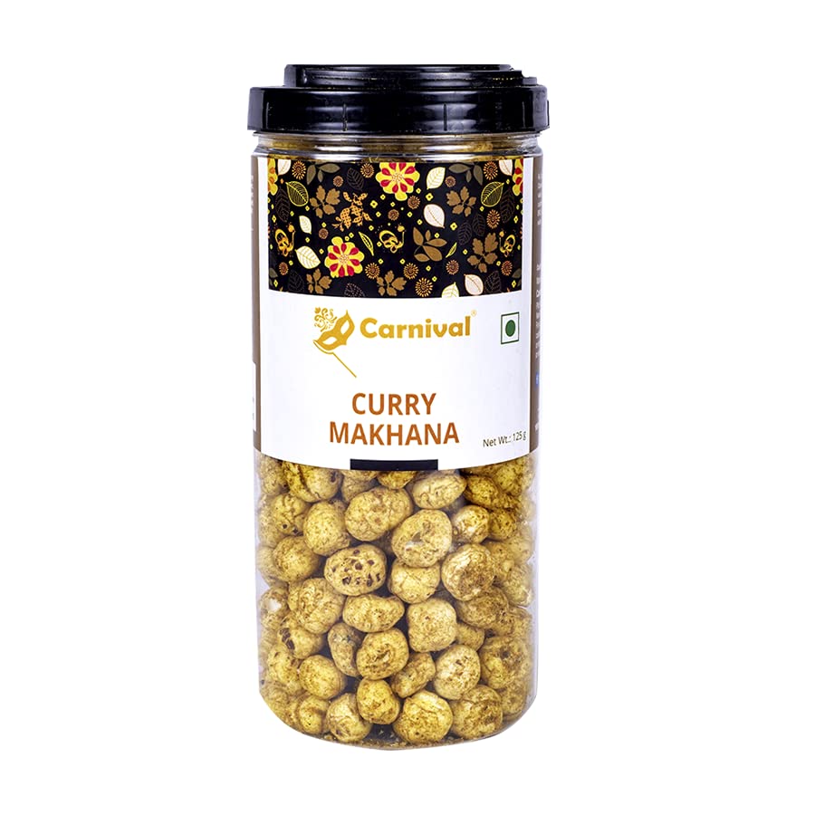 Carnival Makhana | Roasted Not-Fried Makhana | Healthy Snack Low Calorie Gluten Free and Vegan | Plant Protein | Desi Fox Nuts | (Curry Makhana, 55g)