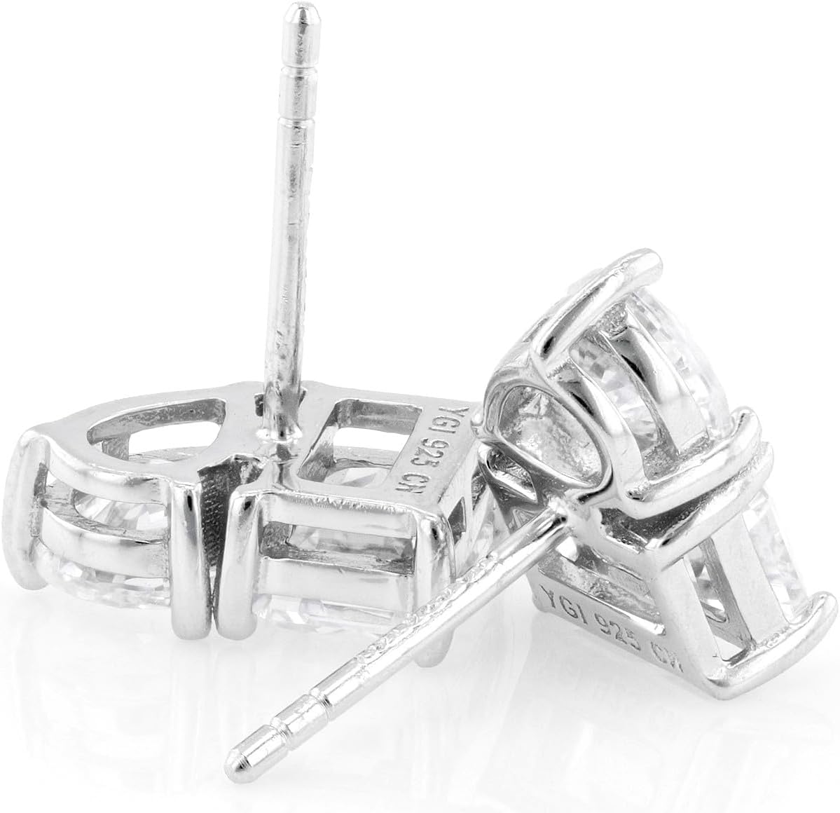 White Cubic Zirconia Stud Earrings for Women – 6.04 CTTW Round Cut – Rhodium Over Sterling Silver, Classic Diamond-Look Studs – Fine Jewelry Gift for Birthday, Anniversary or Holiday - Image 5