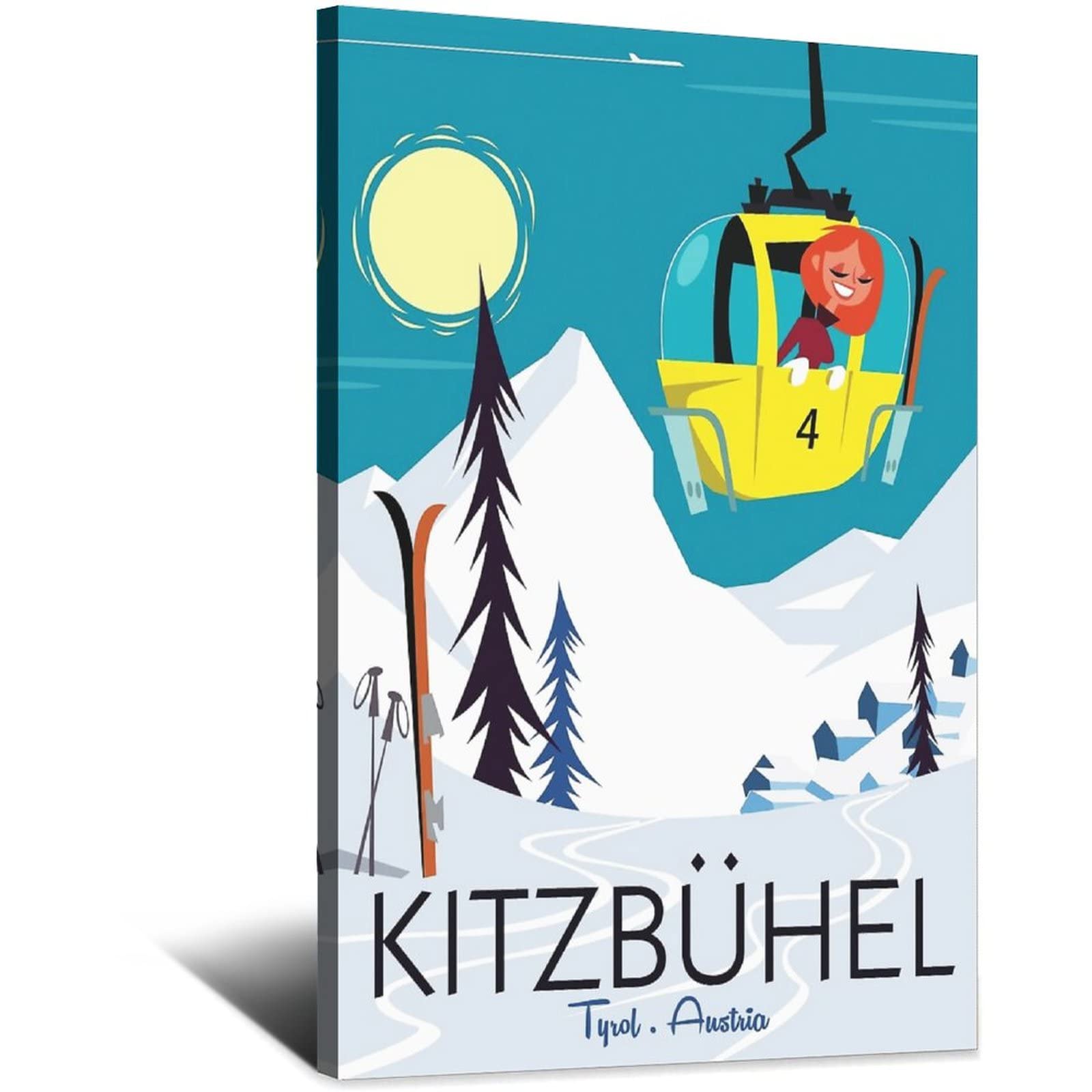 Nmnm Frame-Style Kitzbuhel Tyrol Cable Car Vintage Travel Poster Canvas Art Wall Decor Poster Picture Print Painting Posters Gift 12X18inchs(30X45cm)