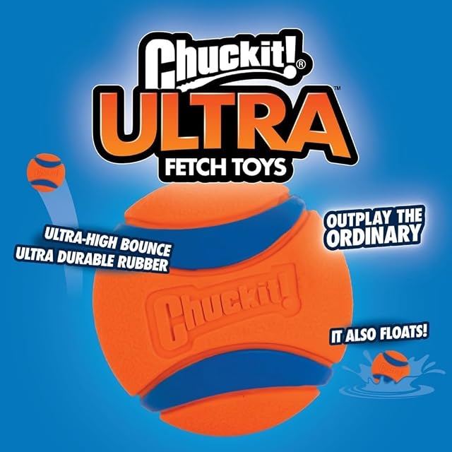 Chuckit! Ultra Ball Durable Rubber Dog Toy, Medium, 6.5 cm (3-Pack) | High Bounce & Visibility, Natural Rubber, Floats in Water, Easy to Clean, Compatible with Launchers, For All Dogs