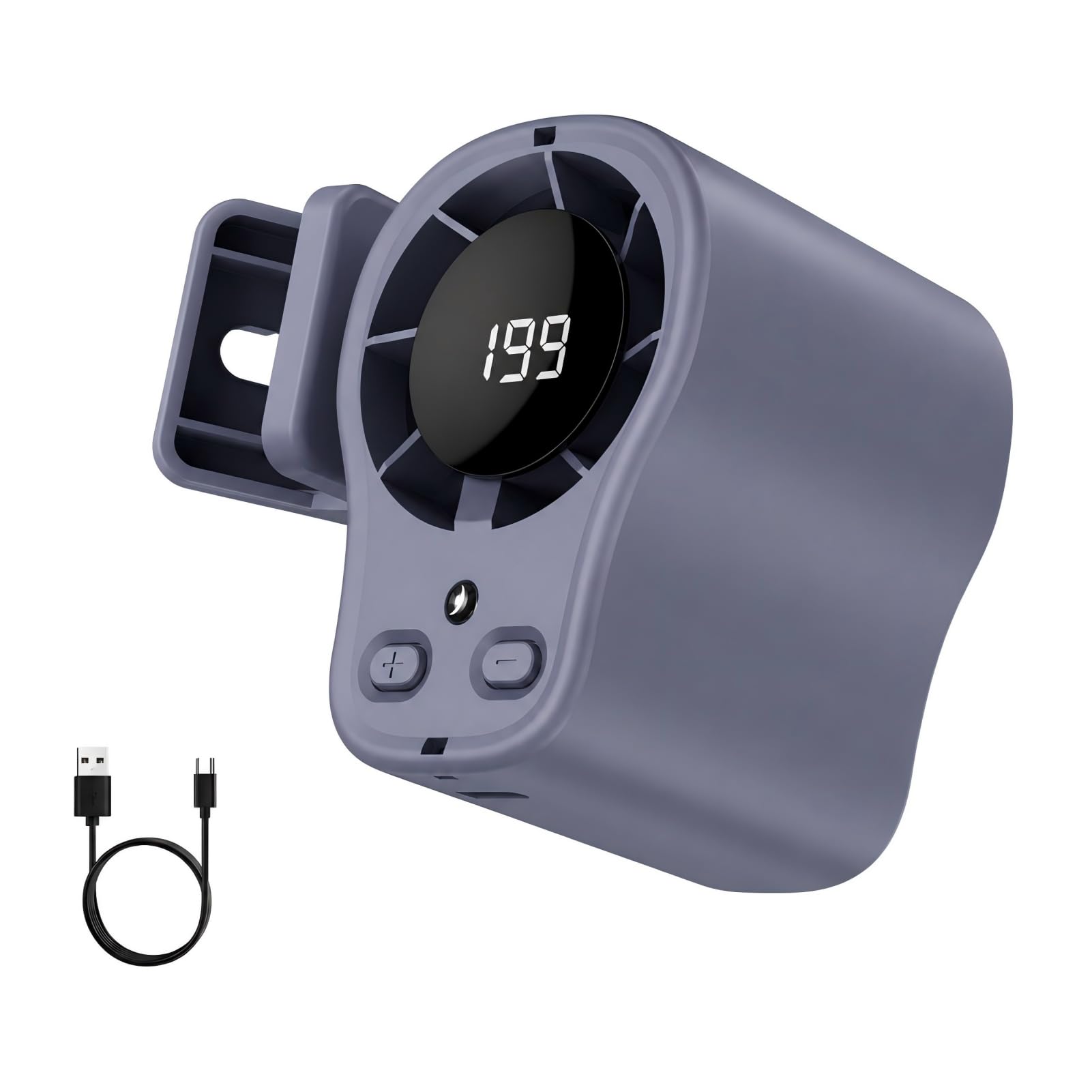 Ventilateur pour climatiseur avec écran LED, rotation à 360 degrés, rechargeable via USB, 199 vitesses réglables, pour voiture, travail, camping (noir)