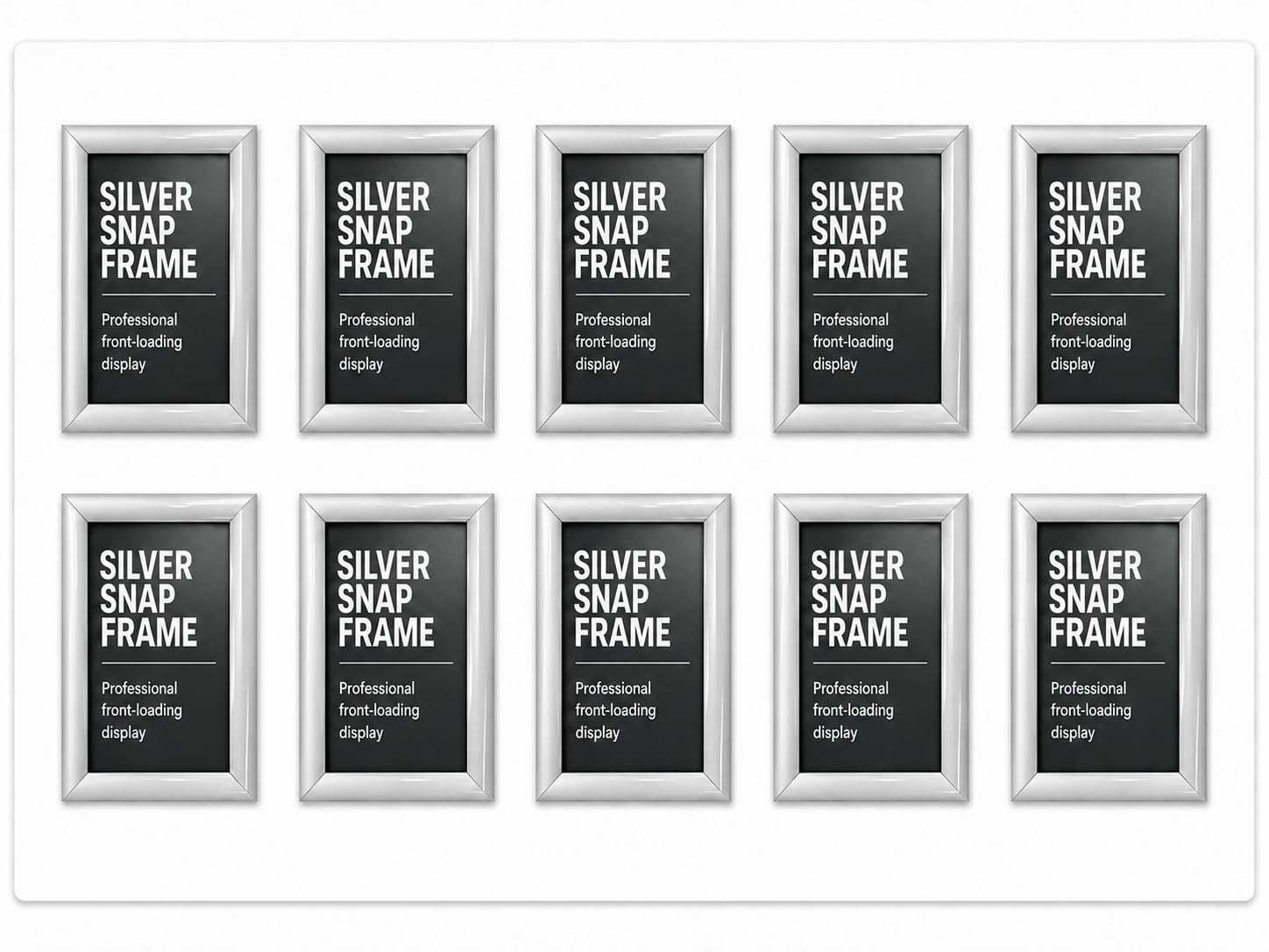 Deflecto A5 Snap Frame Pack of 10 - Elegant Silver Aluminium Clip Frame for Wall Display - Certificate and Poster Holder with Convenient Front Opening Clips