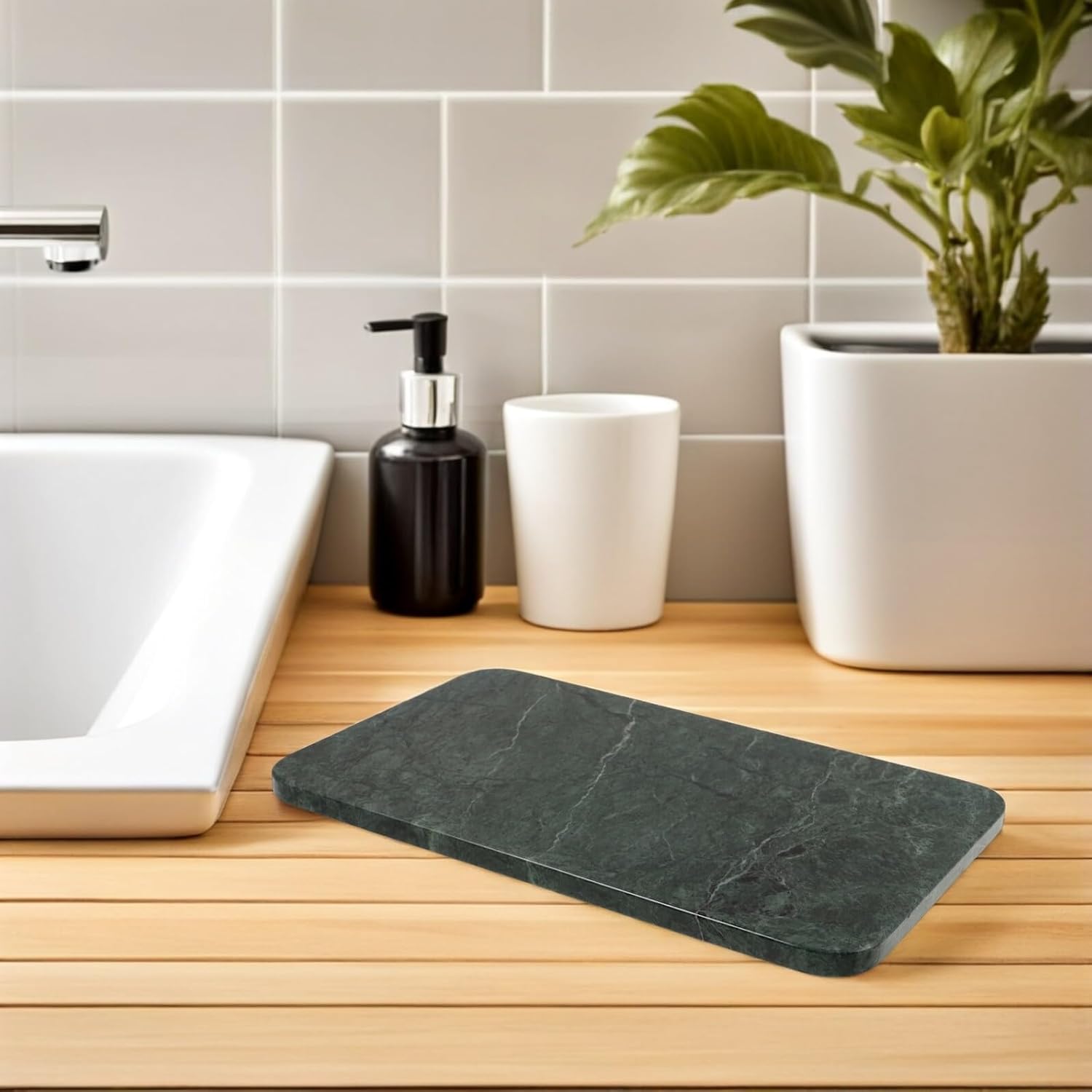 VALICLUD Marble Tray for Bathroom Countertop Organizer, 9.8"x5.8" Gray-White Rectangular Stone Vanity Tray with Rounded Corners, Kitchen and Skincare Storage Plate