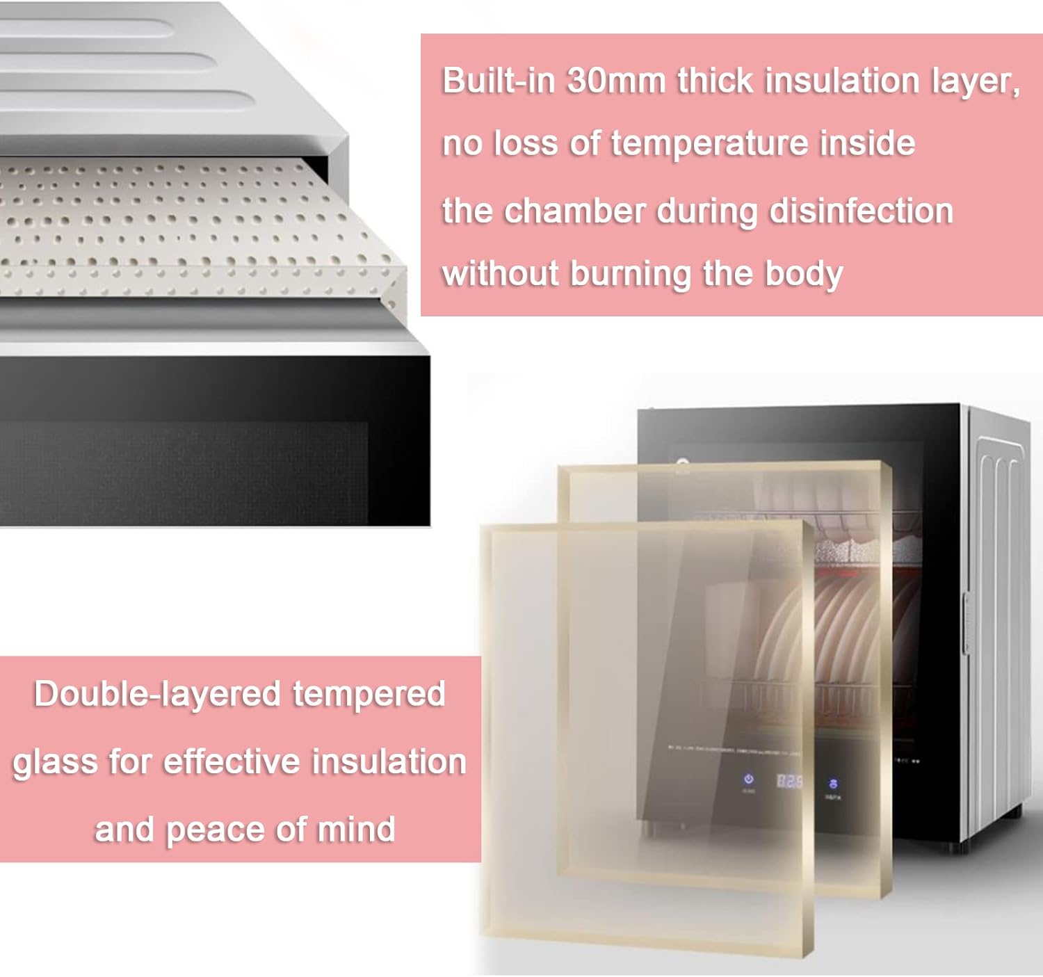 Mesurn Multi-Function Kitchen Cleaning Cabinet, Double Stainless Steel Dish Rack, Large-Capacity Disinfection Cupboard