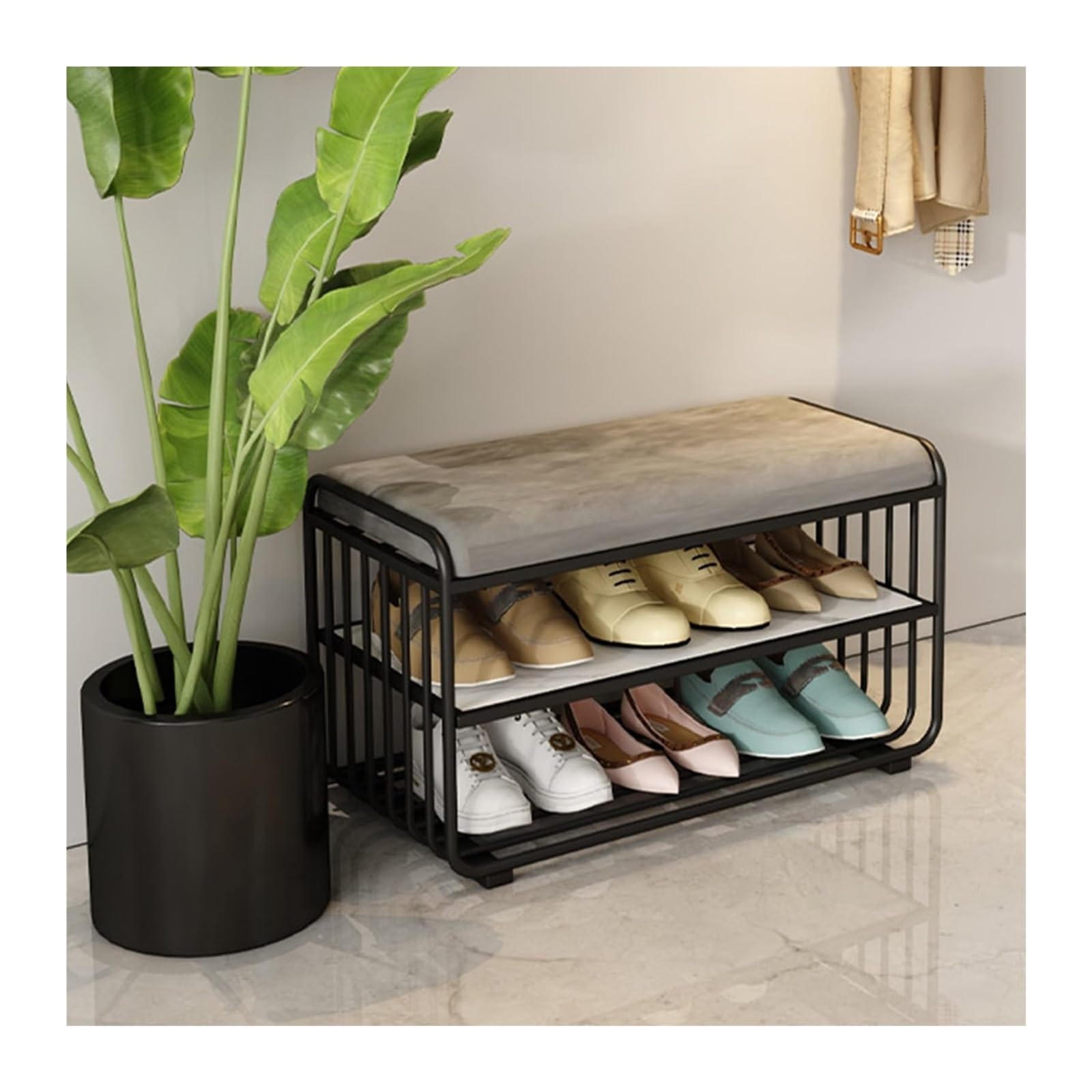 Meuble étagère à chaussures capitonné en velours de style moderne