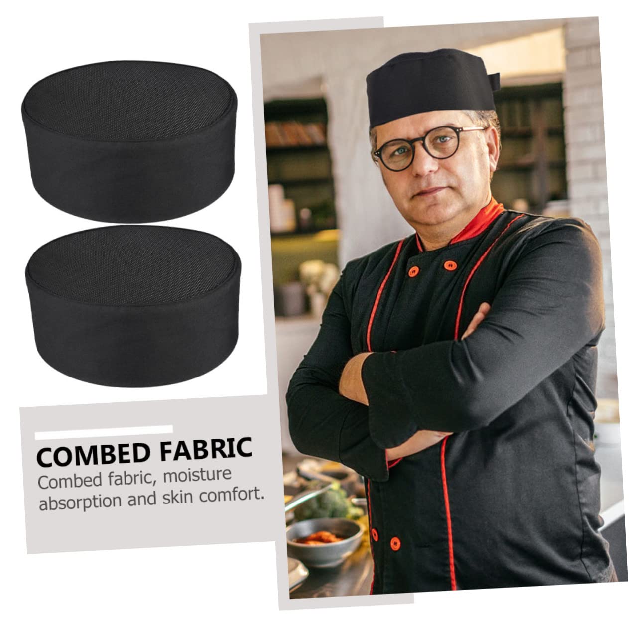 COLLBATH Sombrero De Cocinero Gorra De Cocinero De Algodón Gorra De Chef De Cocina Gorras Negras Gorra Sombreros para Hombres Gorro De Unisex Paño Black