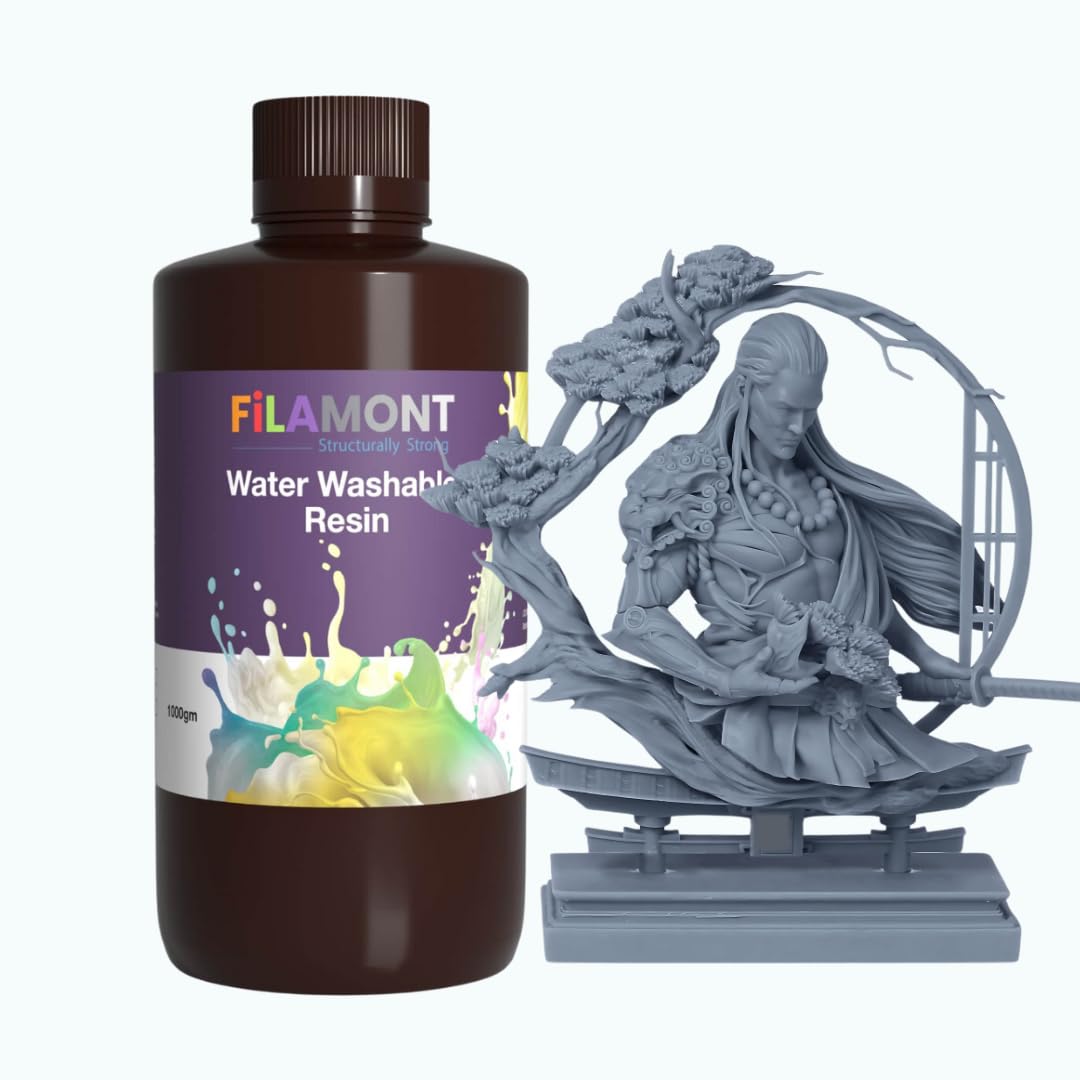 FiLAMONT Water-Washable 3D Printer Resin – Grey (1kg) | Easy to Use, Low Odor, High Detail UV Resin for LCD/DLP/SLA 405nm Printers – Perfect for Miniatures, DIY & Hobby Projects