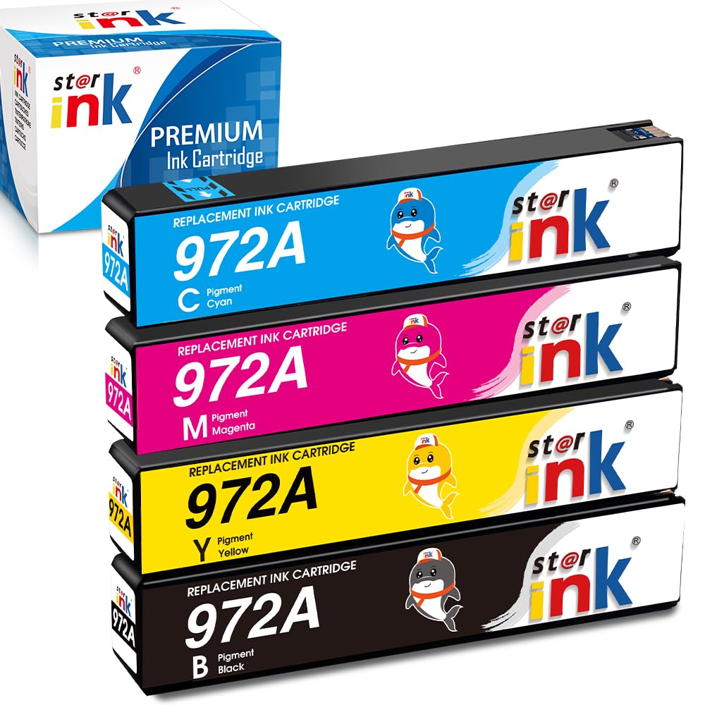 Starink 972a Ink Cartridges Compatible Replacement for HP 972 972A Ink Cartridges for 477dw Printer, PageWide Pro,377dw 477dw 477dn 577dw 477dn 452dn Printer, 972A Black, Cyan, Magenta, Yellow-4pack