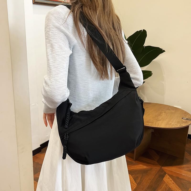 Crescent Crossbody Bags for Women,Fashion Plain Color Nylon Shoulder Crescent Bags,Large Capacity Bag2