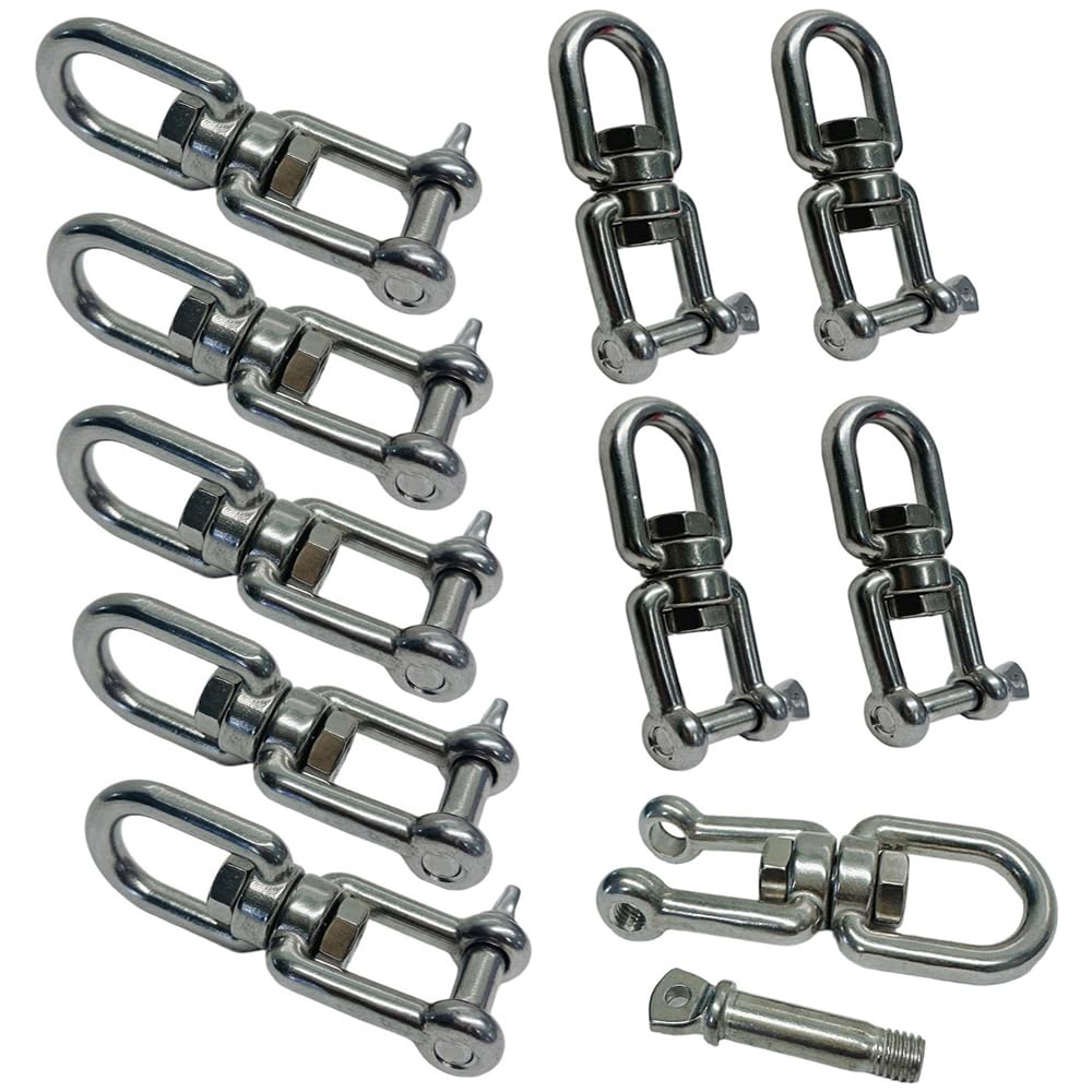 Prolinemax 10 Pc Jaw Eye Swivel Boat Marine Mooring 1100 Lbs WLL Stainless Steel 5/16