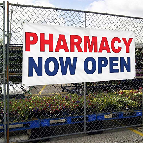 Vinyl Banner Multiple Sizes Pharmacy Now Open Red Blue Business Outdoor Weatherproof Industrial Yard Signs 6 Grommets 36X72Inches #TOP3