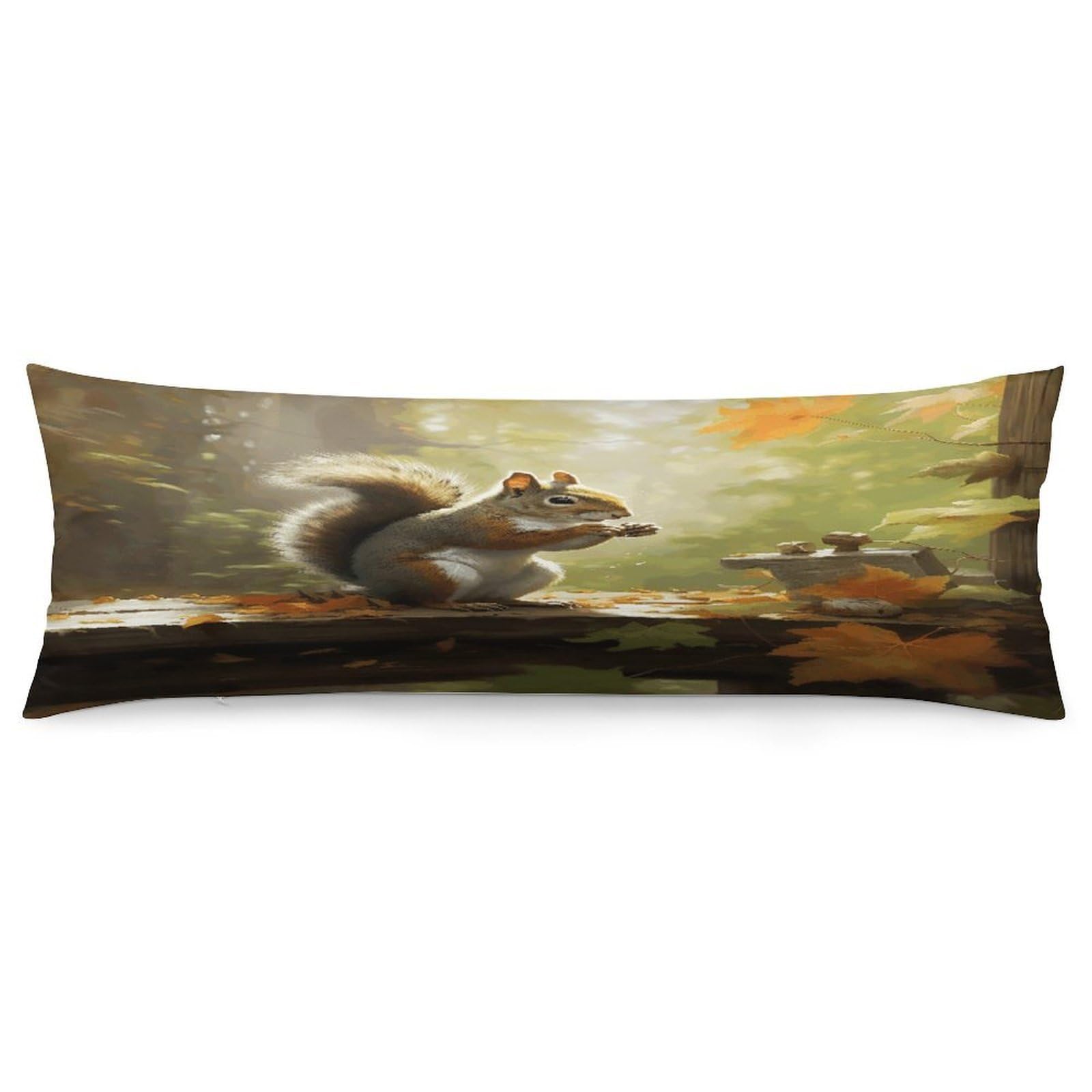 Squirrel Eats Nuts Body Pillow Cover Soft Full Long Pillow Cover Decorative Large Pillow Case Cozy Body Pillow Pillowcase Pillow Shams for Bed Sofa Couch Room Decor 18.9 X 53 Inch