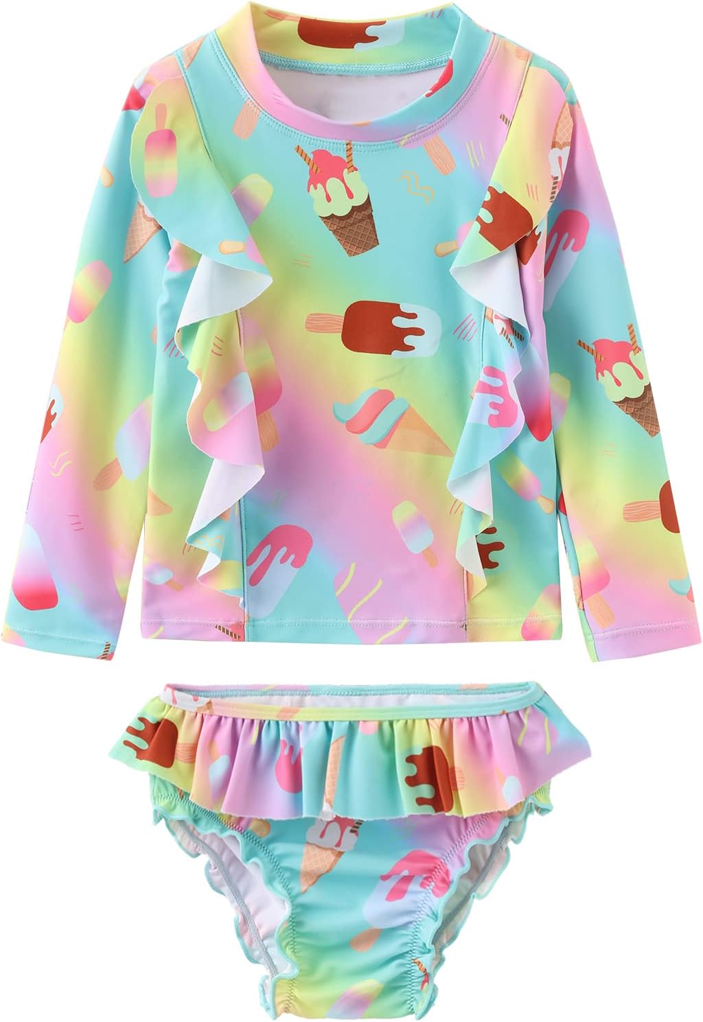 Baby Girls Rash Guard Swimsuits Set Long Sleeve Bathing Suits Two Piece Swim Set for Toddler Girls