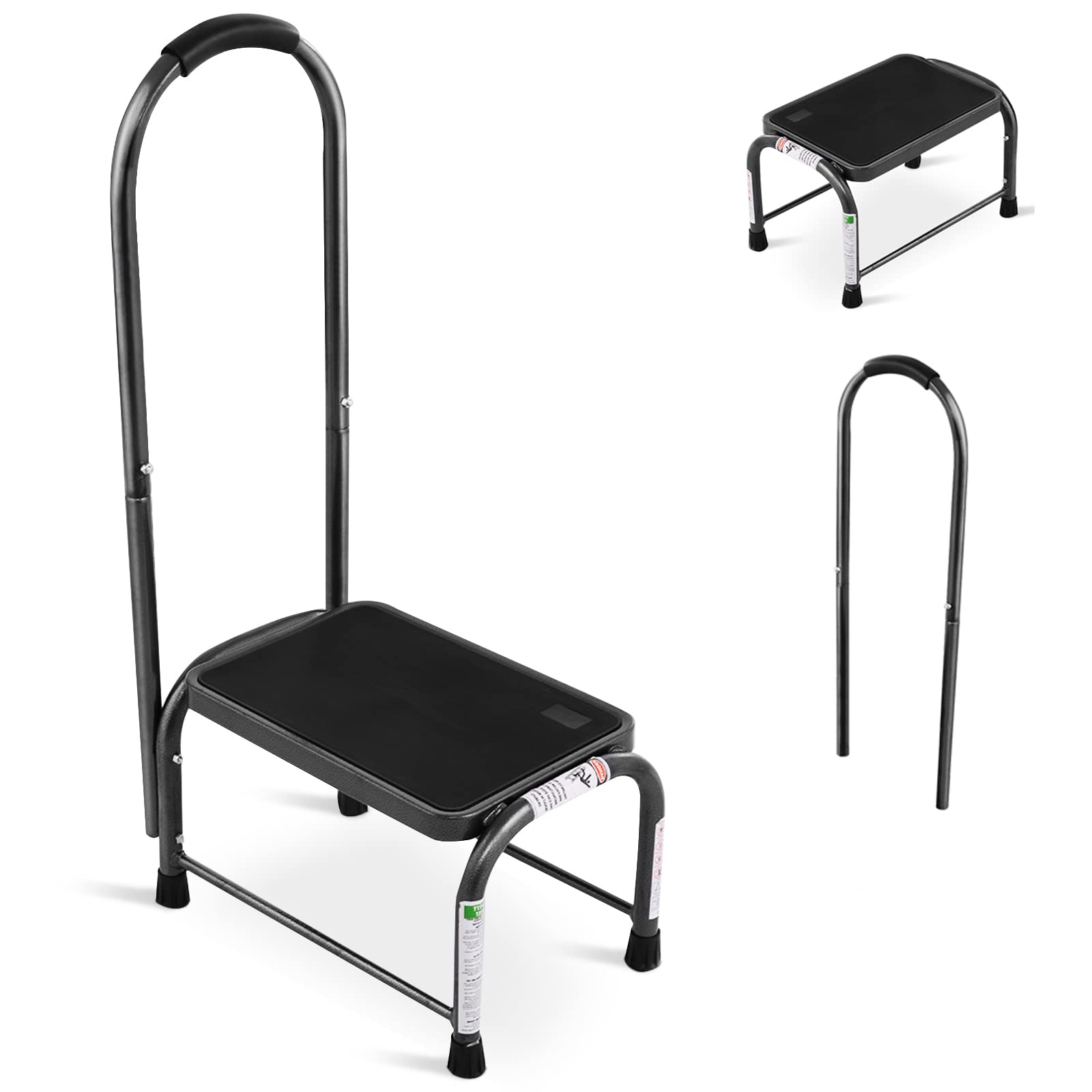 ERGOMASTER Step Stool with Handle for Adults, Bedside Stepping Stool, Wide Bed Steps for High Beds for Elderly and Kids, Holds up to 330 Pounds, Kitchen Bathroom Hospital