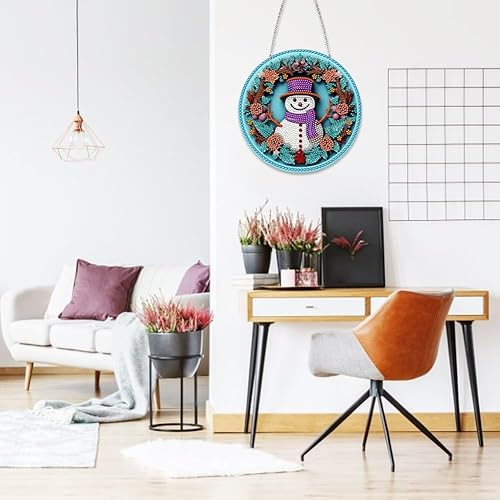 Miniatura 5 de LUSandy Kit de pintura de diamante de muñeco de nieve 5D DIY, letrero de arte de pared, muñeco de nieve, arte de diamante, atrapasoles, adorno