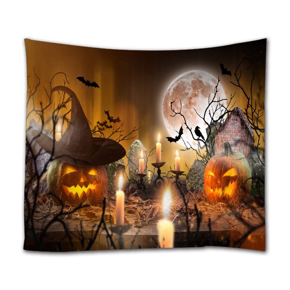 Tapisserie Halloween tissu mural : fini les murs vides avec ce decor 3D pleine lune et chauve-souris
