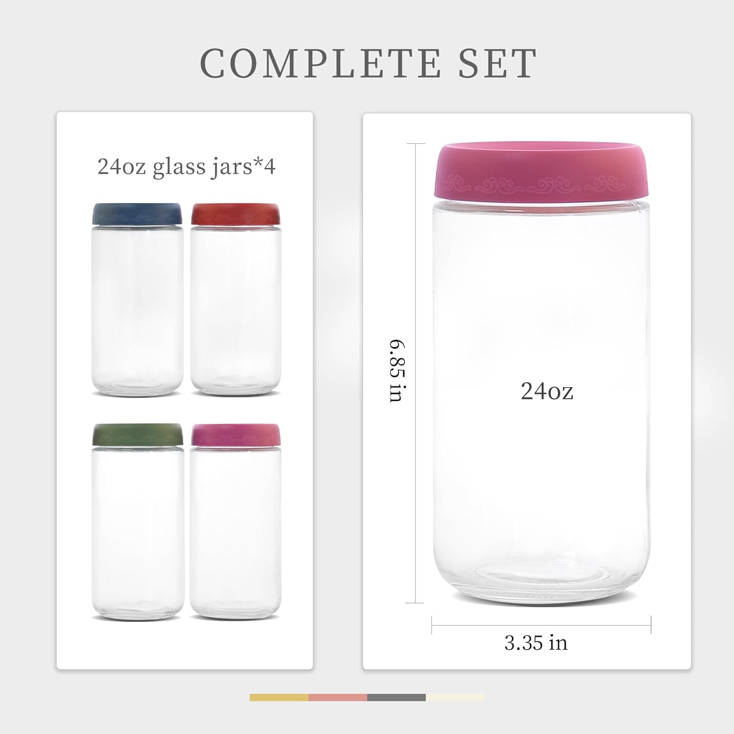 24oz 4Pack Glass Overnight Oats Jars Containers with Airtight Leakproof Lids, Reusable Mason Jars for Meal Prep, Yogurt Parfaits, Smoothies, Salads & Healthy Breakfasts (24 OZ-4-1) 24 OZ-4Pack-1