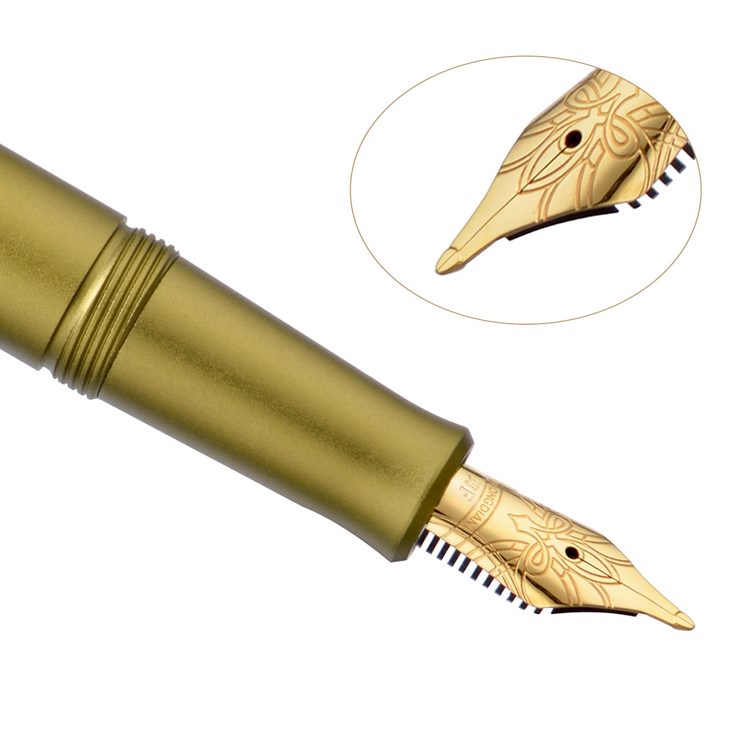 Hongdian M2 Black Forest Mini Fountain Pen, Long Blade Nib and Slim Design, Aluminium, Short Case, Travel Pen (Olive Green) - Image 2