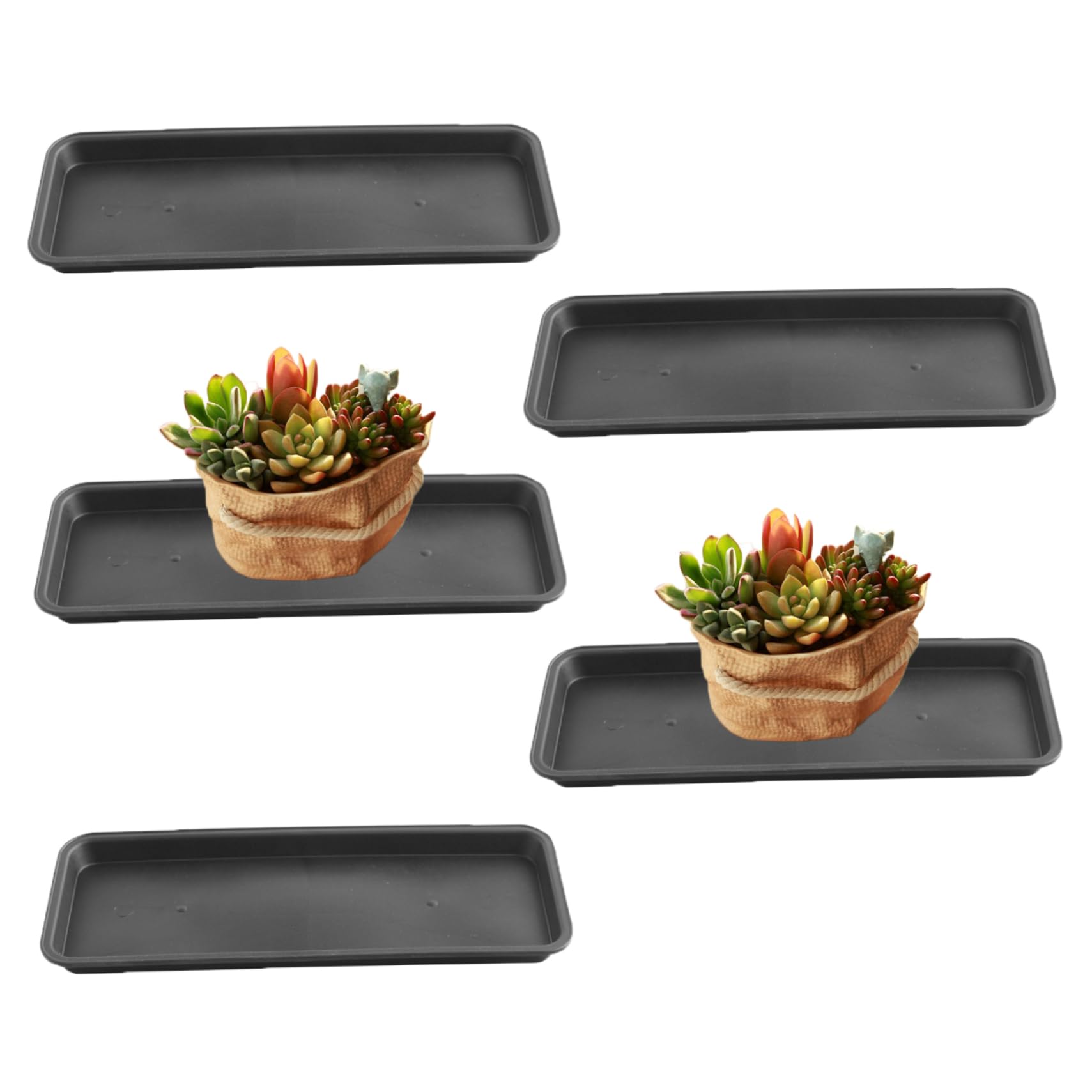 Plateaux à plantes pour pots rectangulaires soucoupe plastique bacs d'égouttage lot de 5 robustes