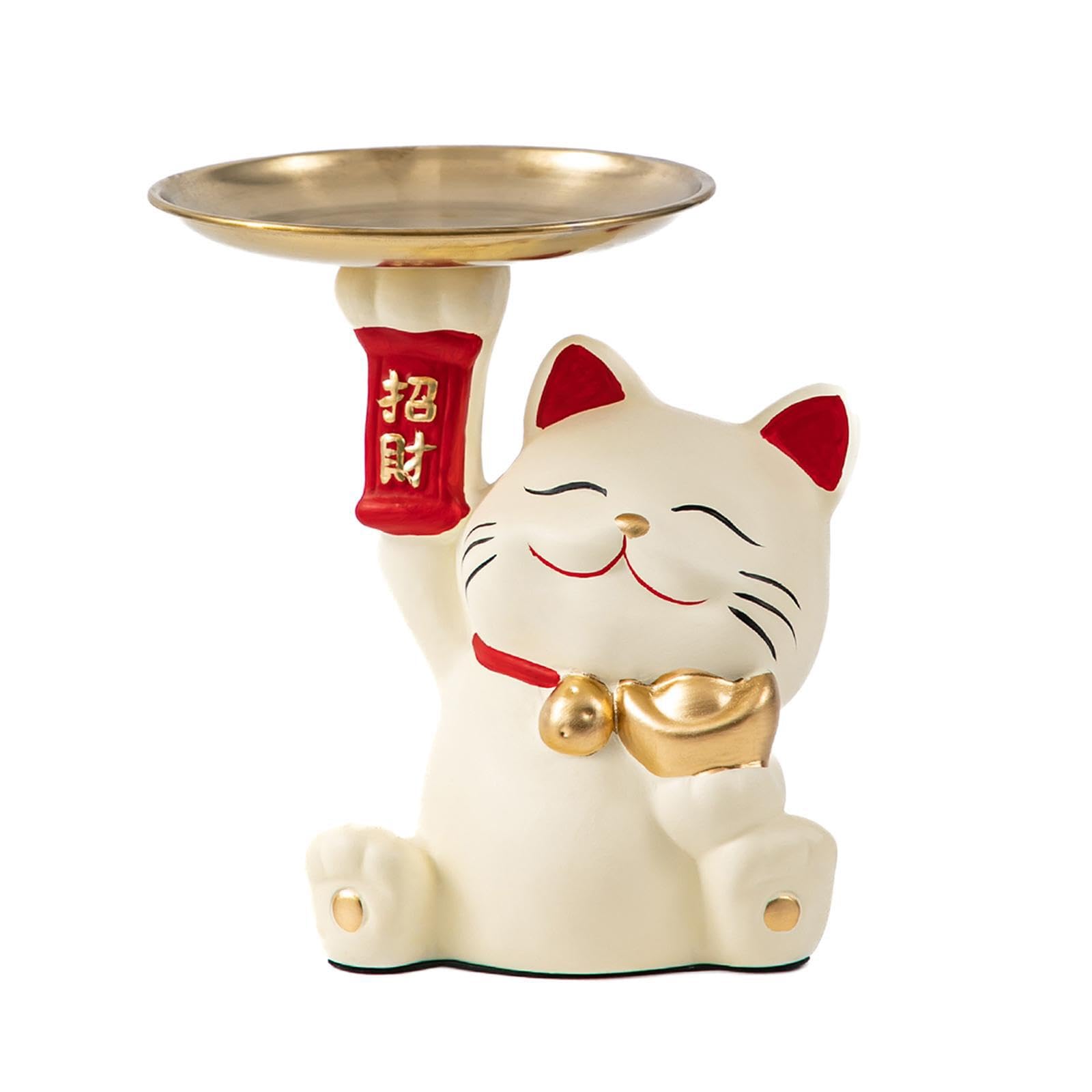 Twisaxc Animal Sculpture Key Holder Fun Cat Figurine Tray For Creative Home Storage Container Personal Items And Decoration Resin Cat Storage Tray Lucky With Metal