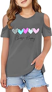 Camiseta de Manga Corta para niñas,Camiseta Verano niña Informal,básica, cómodo Detalles Festivos Elegantes Color sólido versátil Informal Ligera y Suave Actividades Escolares