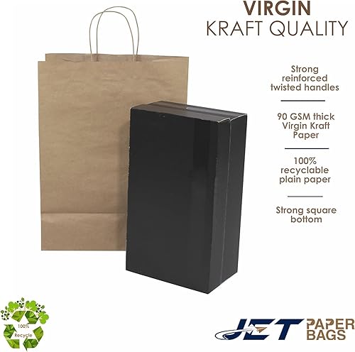 Miniatura 4 de JET PAPER BAGS - Bolsas grandes de papel marrón con asas de 13 x 7 x 17 pulgadas 25 piezas Prime para llevar, comestibles, golosinas, venta al por
