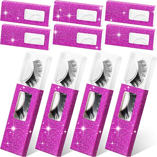 30 Pieces False Eyelash Packaging Case Lash Storage Box Empty False Eyelash Care Storage Case Makeup Organizer Container Holder Lash Glitter Paper Small Boxes 22 mm (Rose Red)
