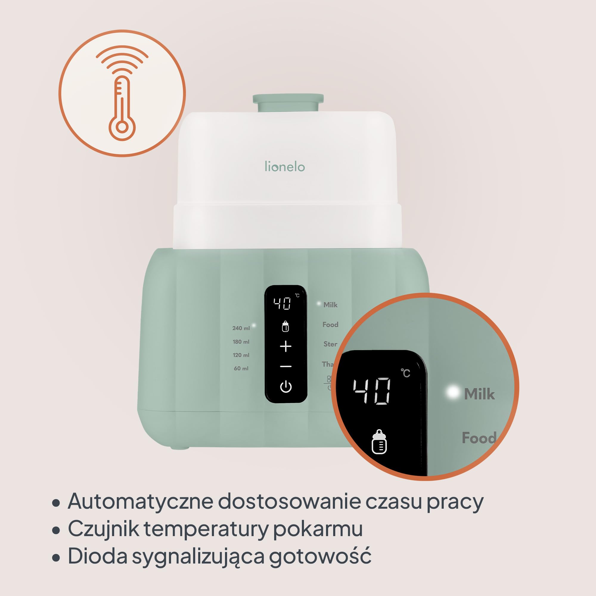 Lionelo Thermup Duo, elektryczny podgrzewacz do butelek 6 w 1 z podwójną komorą, ogrzewaniem mleka i kleiku, bezpieczne i szybkie rozmrażanie, sterylizacja, utrzymanie ciepła, panel dotykowy, bez BPA
