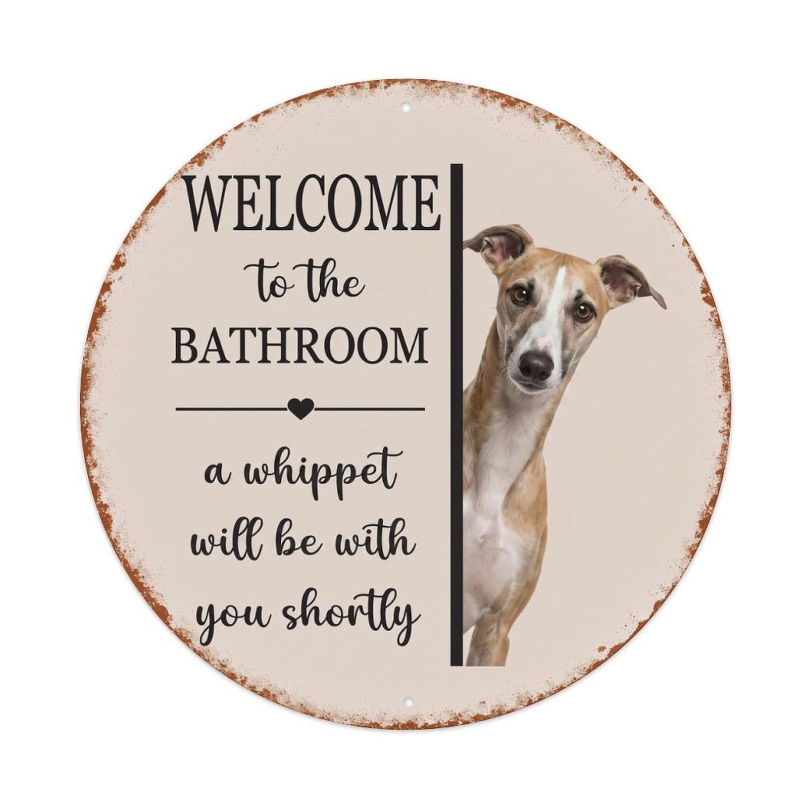 Vintage WELCOME To The BATHROOM Whippet Dog Metal Tin Sign