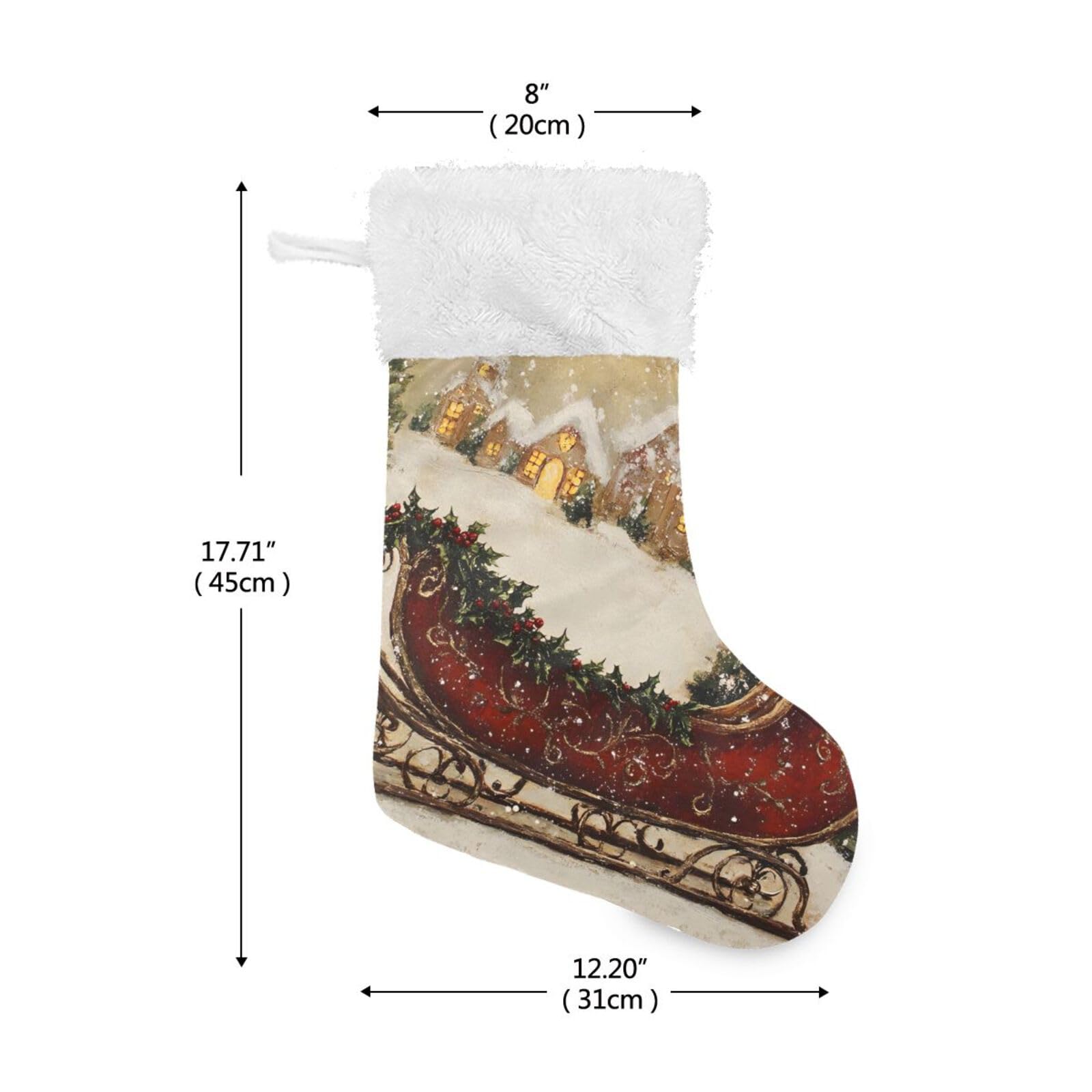 YMGQYJ Sleigh Christmas Christmas Stocking, Hanging Xmas Stocking, Christmas Socks Decoration for Family Holiday Party, 17.7x12.2 in