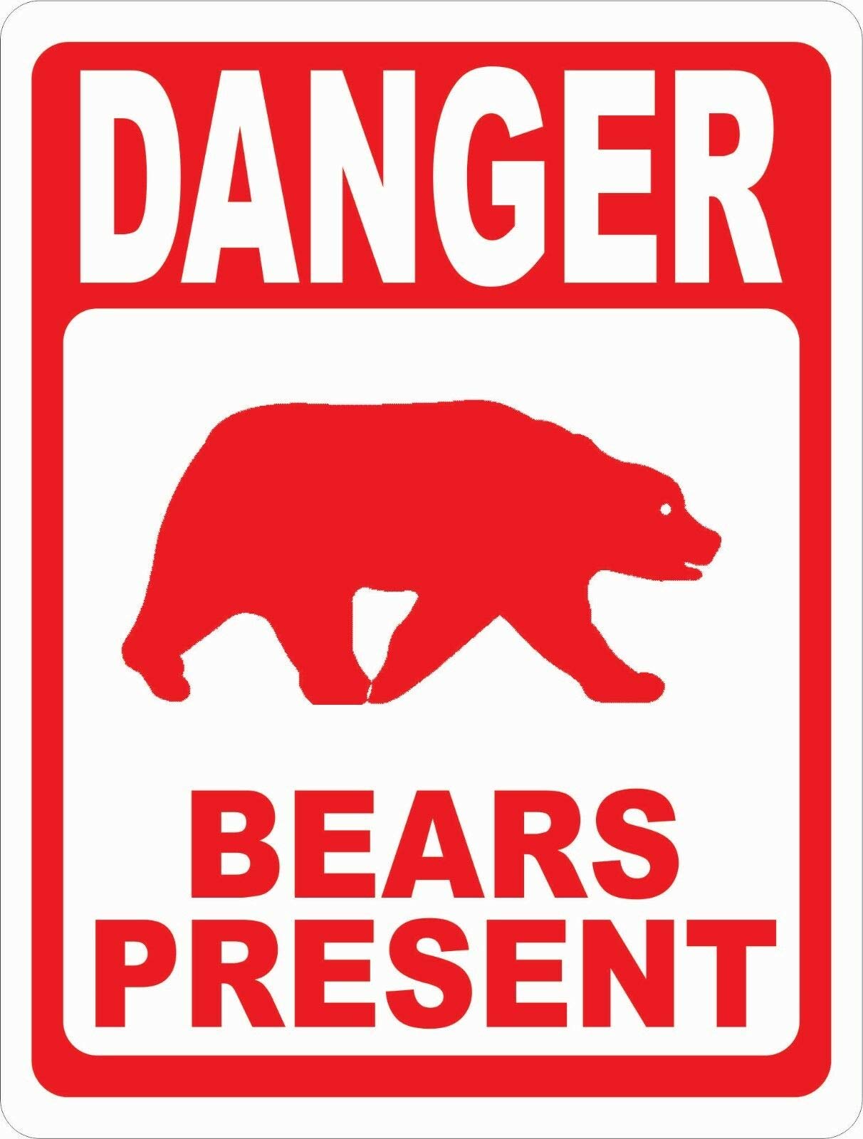 ?Danger Bears Present Sign Safety Dangerous Bear Hazard Metal Sign Funny Tin Sign 8x12 inch