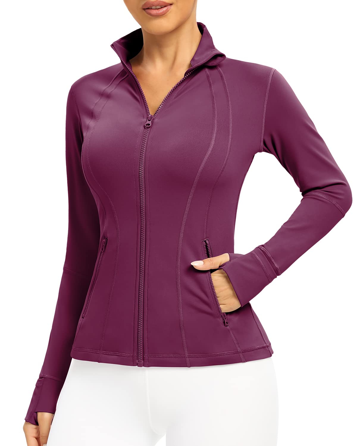 QUEENIEKEWomen's Running Jacket Breathable Lightweight Sports Jacket Zipper Workout Jacket with Pocket for Yoga Fitness