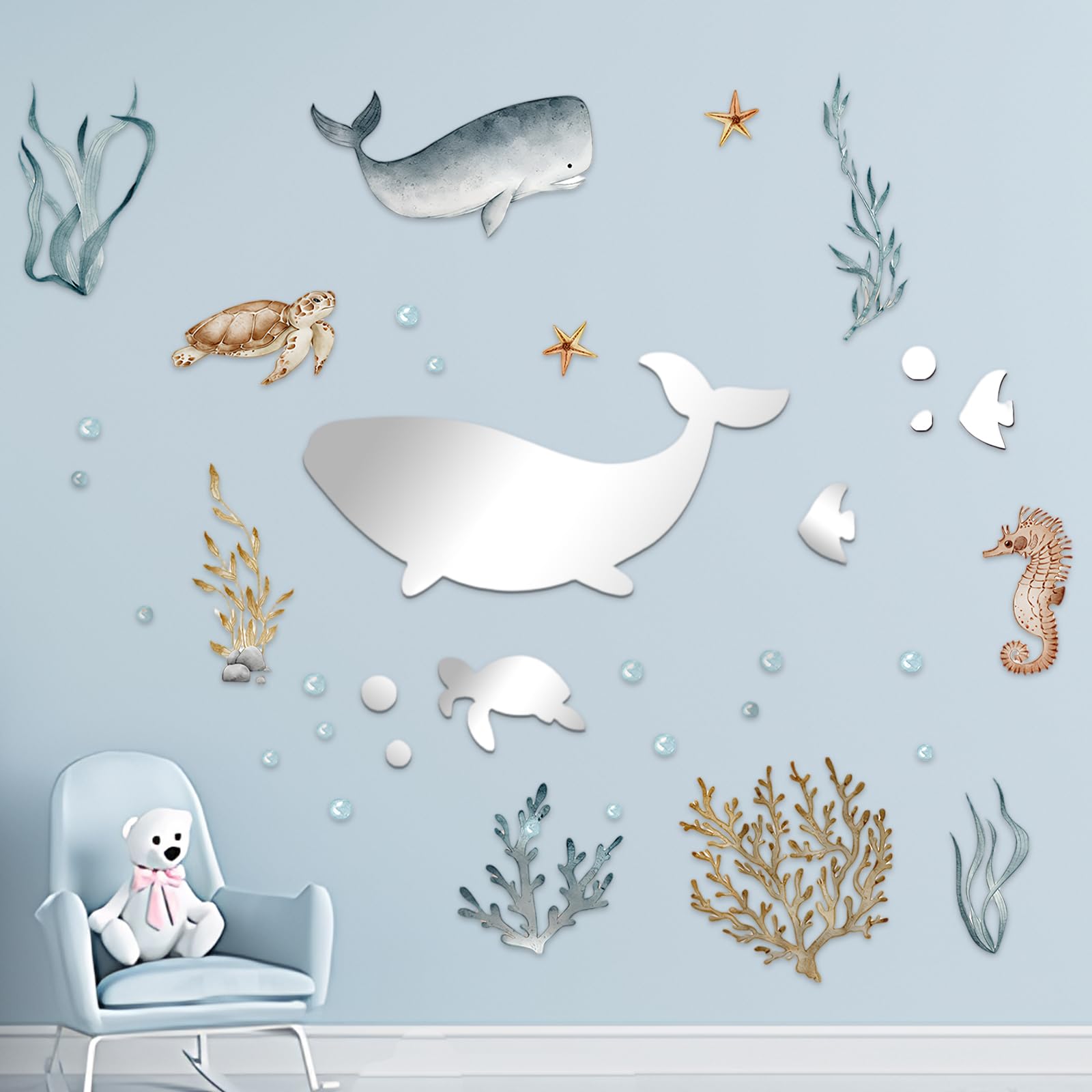 Under The Sea Seaweed Wall Decals, Ocean Dolphin Sea Turtle Seaweed Wall Stickers, Underwater Wall Stickers, Bathroom Baby Nursery Bedroom Wall Decor