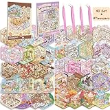 40 Sets DIY 3D-Hausaufkleber-Set mit 4 Pinzetten, ungiftig und sicher, 3D-Miniatur-Szenentherapie für Kinder und Erwachsene, Stressabbau-Aufkleber-Szenen, kreatives und wiederverwendbares