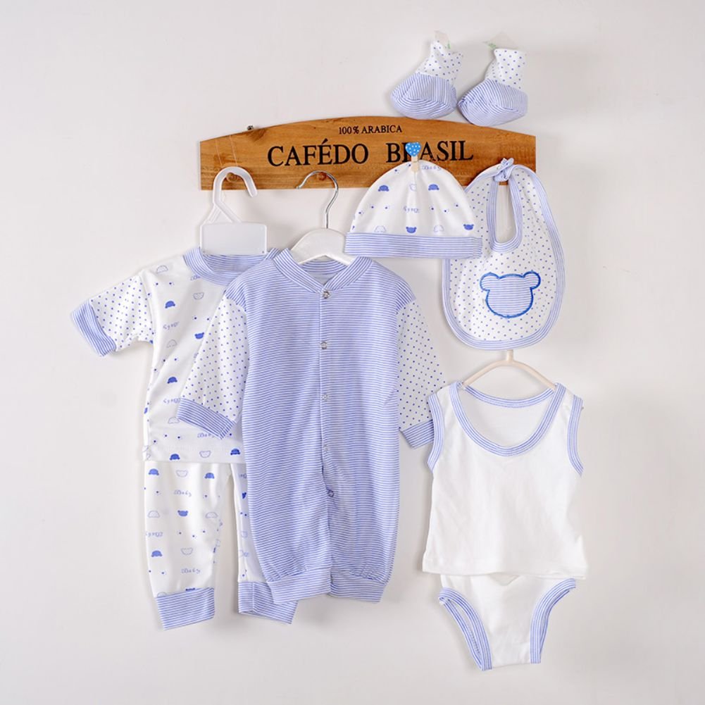 Hotfiary 8Pcs Unisex Baby Cotton Layette Outfit Set Newborn Layette Gift Set Baby Cotton Clothes Suit for Newborn to 3 Months