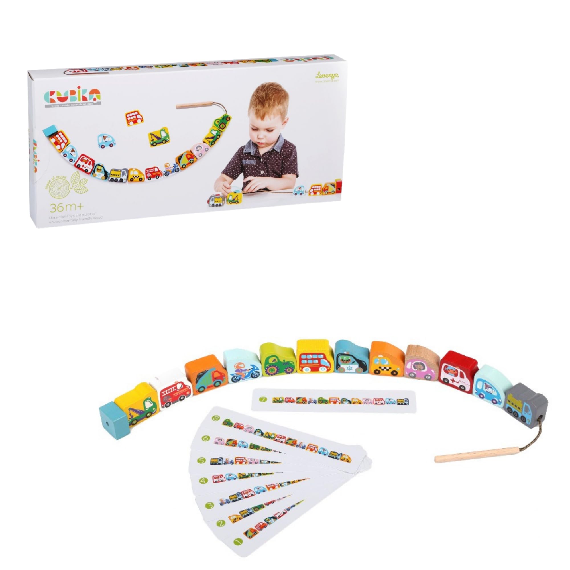 CUBIKA Wooden Flyring Cars Lacing Toy – Montessori Lacing Toy for Kids Ages 3+ – Wooden Lacing Cards with Threading String – Fine Motor Toy –