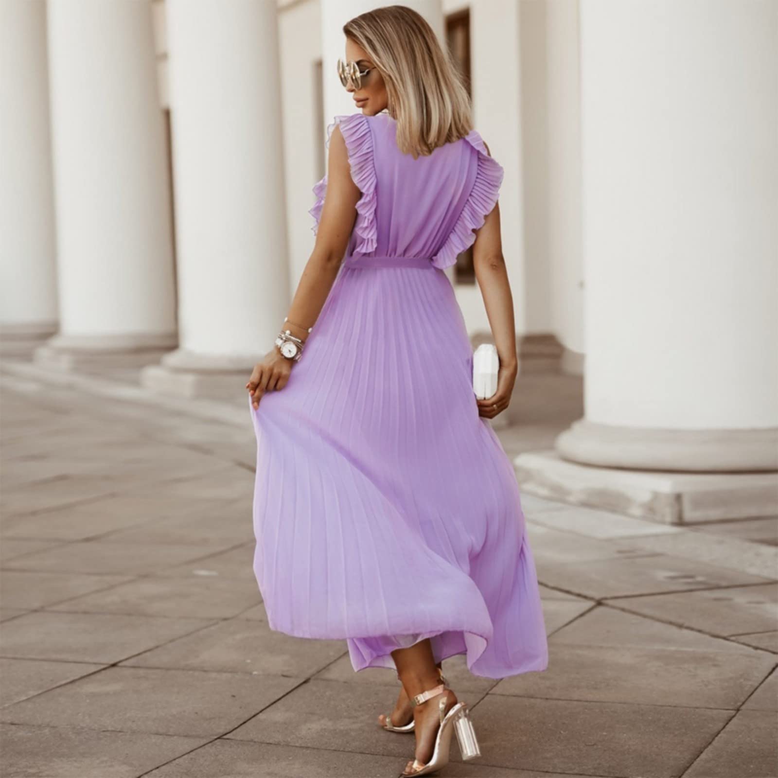 Abito Lungo/Corto/Midi da Donna con Scollo Quadrato/Scollo a V, Abiti Prendisole per Feste e Vacanze Abitini Estivi Donna Traspirante e Fresco