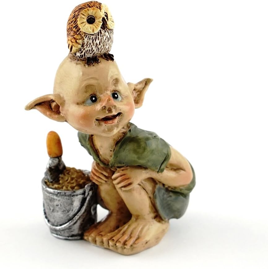 Miniature Fairy & Terrarium Garden Pixie Gardening Statue with Shovel & Bucket, Small, Tan, Silver