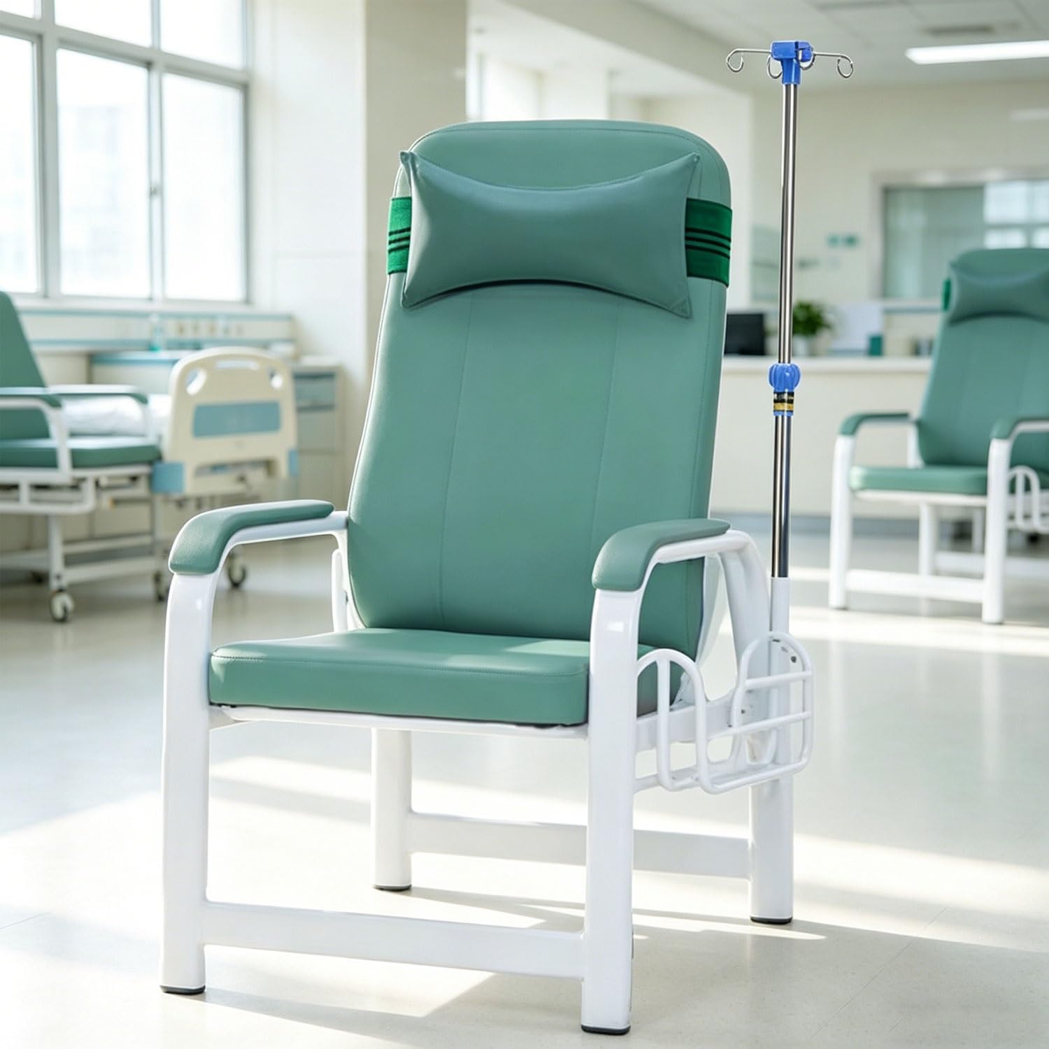 Fotele do Pobrań Krwi Dożylnych, Fotele Medyczne z Regulowanym Stojakiem na Kroplówki, do Szpitali, Klinik i Opieki Domowej(Green)