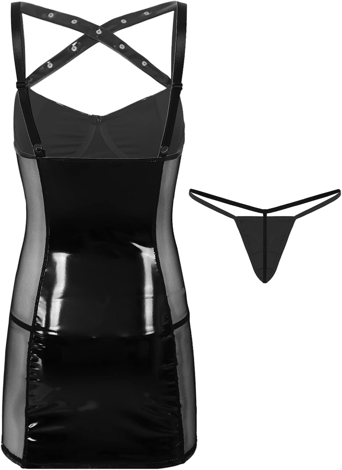 Ranrann Femme Mini Robe Courte Cuir Verni Sexy Wetlook Robe Moulante Club Soirée Party Clubwear S-5XL Noir S