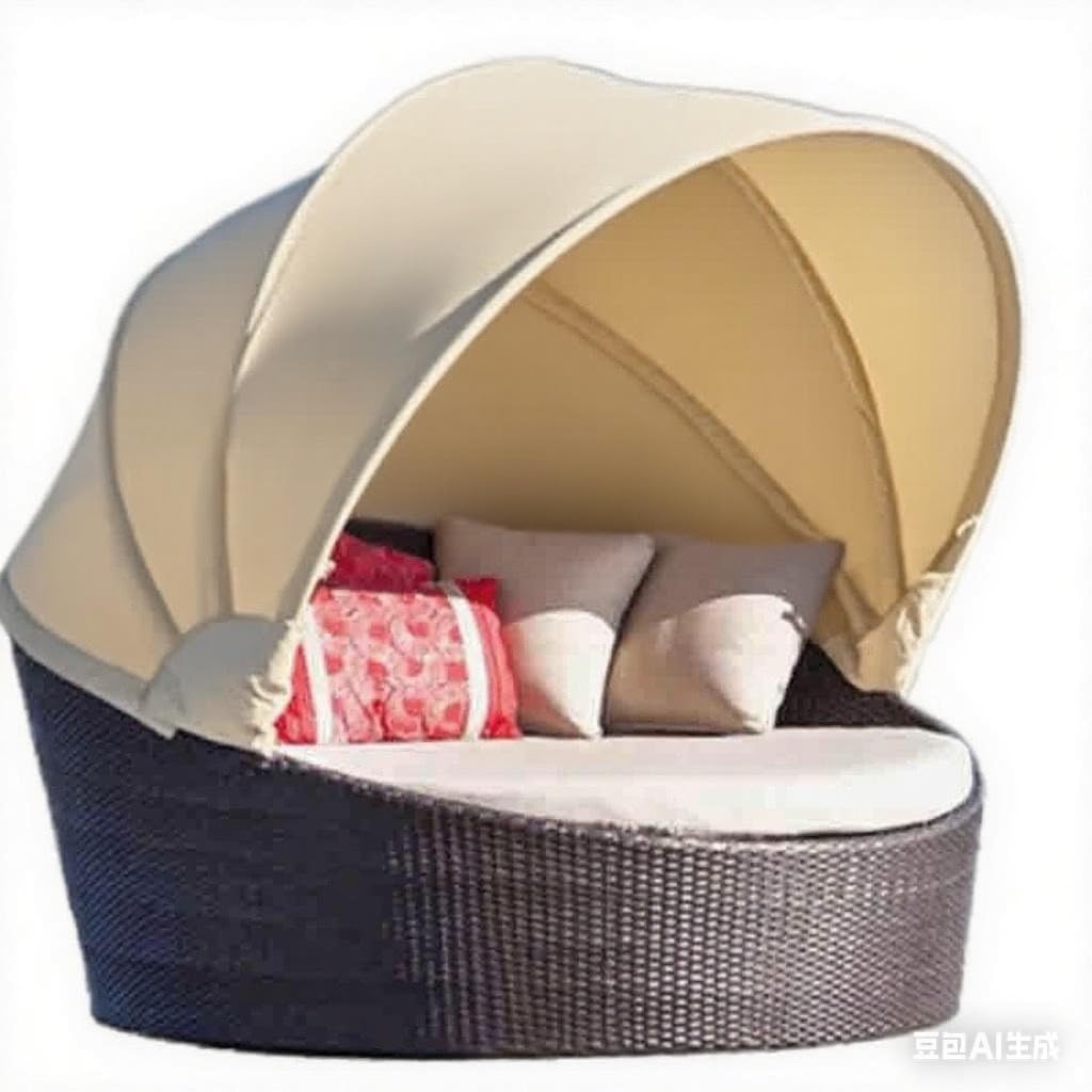 Outdoor Furniture Replacement Canopy – Round Patio Wicker Daybed Top Cover, Fade & UV Resistant, Retractable, Only Canopy Cover