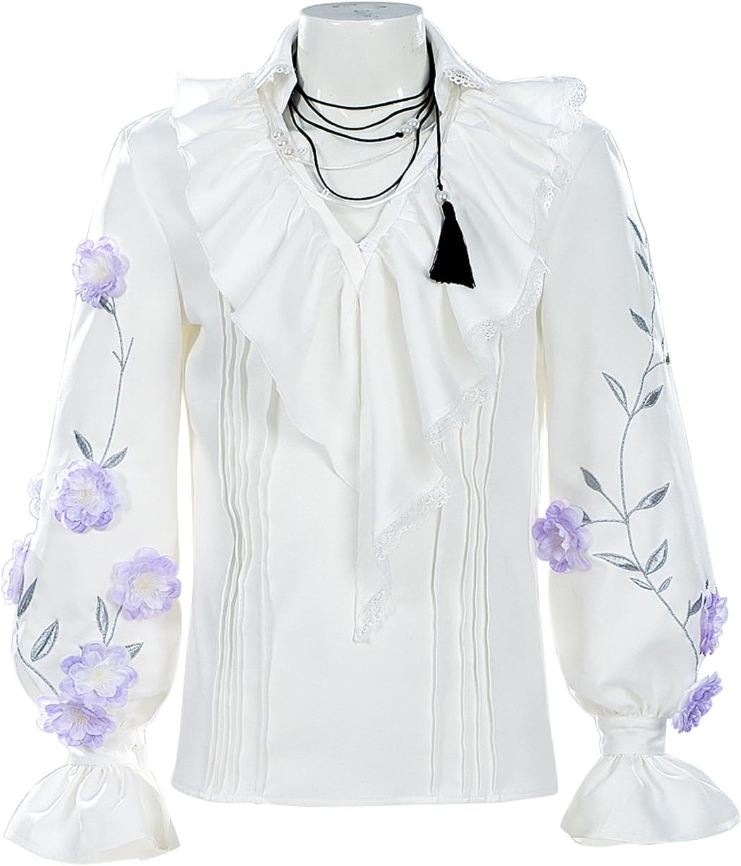 Yejue Men's Cosplay Costume Elegant V-neck Shirt and Accessory Comic Convention Party Casual Top