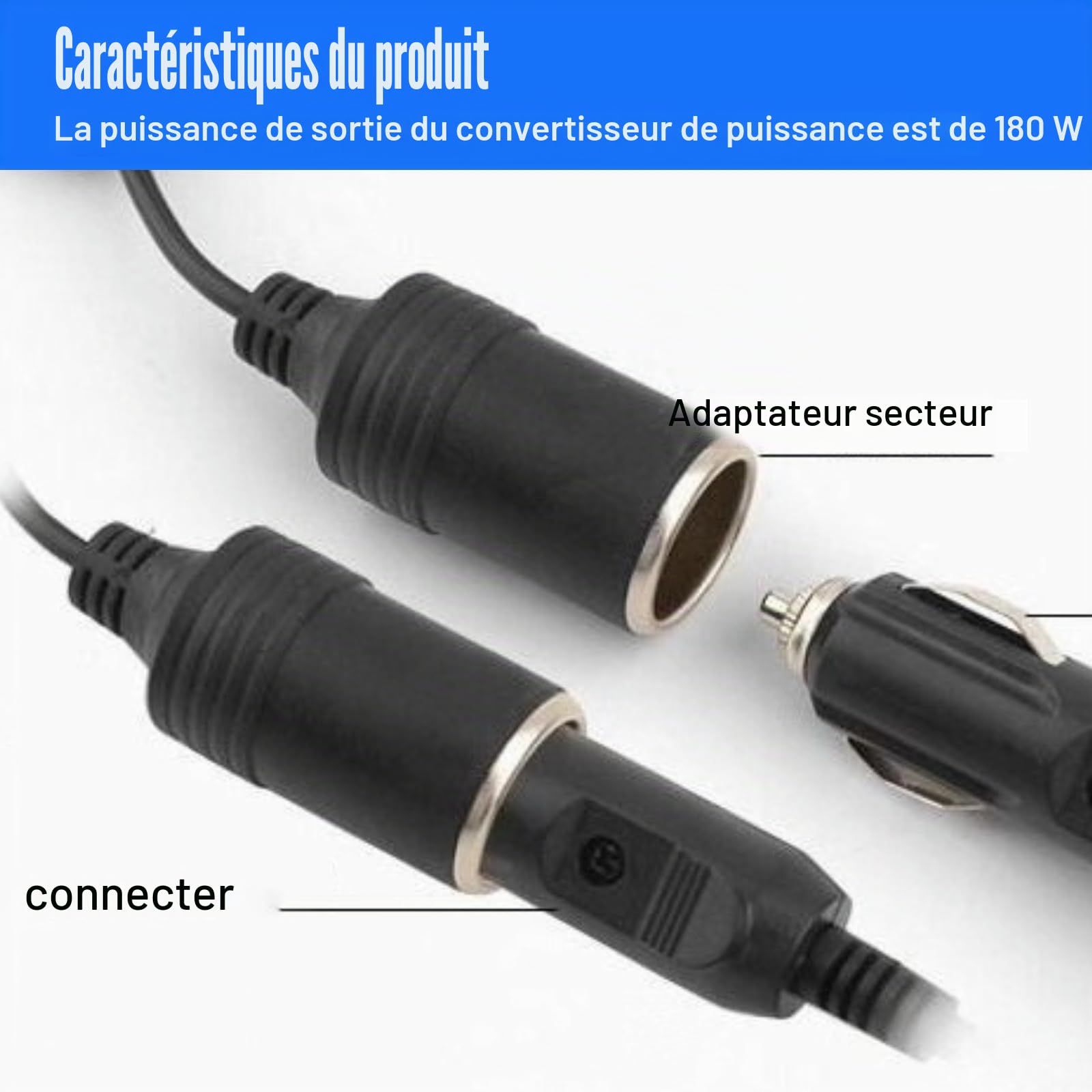 Convertisseur de tension 220 V vers 12 V : 180 W/15 A Adaptateur secteur pour voiture, onduleur, ventilateur intégré avec adaptateur prise allume-cigare, pour glacière, réfrigérateur de voiture (180
